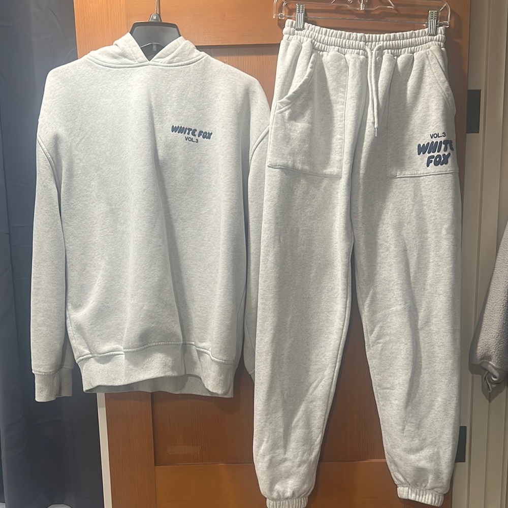 White Fox Gray Hoodie and Sweatpants Set